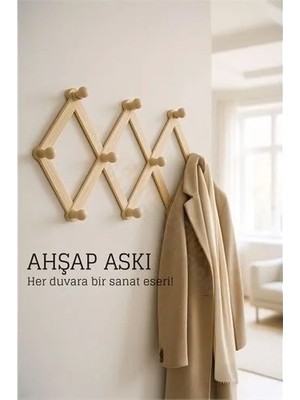 Renas Store Ahşap Akordeon Duvar Askısı - Dekoratif, Çok Amaçlı, 10 Kancalı Akıllı Askılık 722371