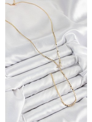 Renas Store Pirinç Zirkon Taşlı Ezme Zincirli Deniz Yıldızı Model Gold Renk Y Kolye