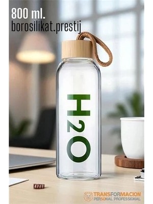 Renas Store Cam Matara - 800 ml Bambu Kapaklı Borosilikat Cam Matara - Ofis Matarası 721961
