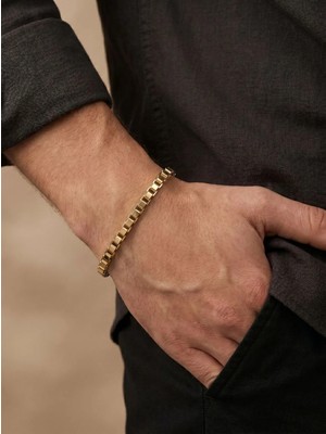 Parmas Design Erkek Çelik Bileklik 6mm Köşeli Kutu Zincir Premium Hediye 01811