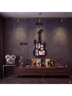 Renas Store Modern Rock Serisi: Siyah Lazer Kesim Gitar Figürlü Çoklu Anı Çerçevesi 35X50CM