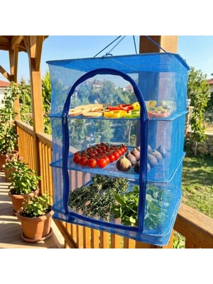 Renas Store 3 Katlı Fermuarlı Sebze Meyve Kurutucu File – 45X45 CM Katlı Askılı Kurutma Filesi (56 cm Uzunluk)