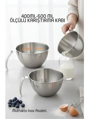 Renas Store Inox Çelik Profesyonel Ölçülü Karıştırma Kabı Seti -400-600 ml Sos & Hazırlık Şefi Serisi