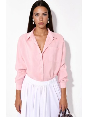 Hiccup Kadınlar Oversize Modal-Viskon Karışımlı Gömlek Parlak Pembe