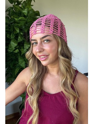 Picco Boutique El Örgüsü Pul Detaylı File Bere Şapka Yazlık Tığ Işi Kadın Aksesuar Bohem Plaj Tatil Festivali Crochet Beach Hat Summer