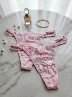 Andino 2'li Tanga Önü Dantel Arkası Pamuklu String Sexi Kadın Külot