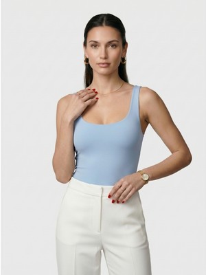 Noe Collection Kadın Kare Yaka Kalın Askılı Slim Fit Bodysuit Çıtçıtlı Body