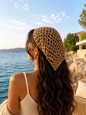 Aydın Şapkacınız Kadın Pullu Saç Filesi Örgü Bandana  Şık Yazlık Plaj Bandanası Festival ve Tatil Aksesuarı
