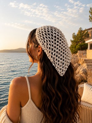 Aydın Şapkacınız Kadın Pullu Saç Filesi Örgü Bandana  Şık Yazlık Plaj Bandanası Festival ve Tatil Aksesuarı