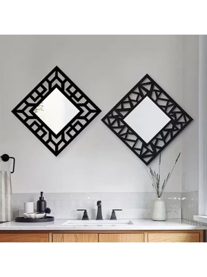 2'li Set Kırılmaz Pleksi Dekoratif Duvar Aynası - 22.5X22.5 cm Geometrik Çerçeveli 1. Sınıf A