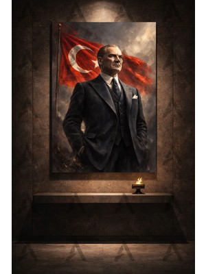 FTR Malzemecim Atatürk Portresi ve Türk Bayrağı Kanvas Tablo