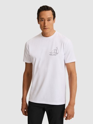 Cacharel Erkek Beyaz Regular Fit Pamuk Karışımlı Bisiklet Yaka T-Shirt 50320554-VR013