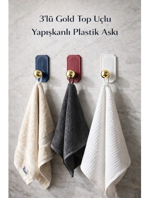 Yenilig 3’lü Gold Top Uçlu Yapışkanlı Plastik Askı Duvar Askısı Delmeden Montaj Banyo Mutfak Askılık Altın