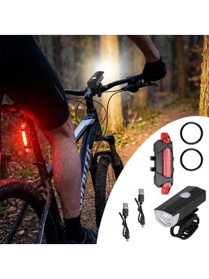 Kararlı Ticaret USB Şarjlı LED Bisiklet Işık Seti Su Geçirmez Ön Far + Arka Stop Lambası