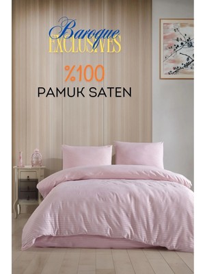 Loyal Home Baroque Pembe Çizgili Saten Çift Kişilik Nevresim Takımı