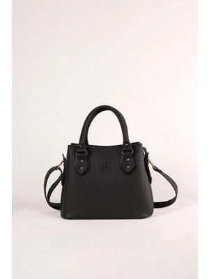 Bag Molly Siyah Uzun Askılı 3 Bölmeli Astarlı Omuz ve El Çantası Deri Desenli