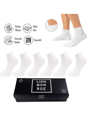 Lion Monroe Saf Bambu Erkek Lastiksiz Beyaz Soket Dikişsiz Premium Çorap 6'lı Paket / Iz Bırakmaz / Sıkmayan / Diyabetik Çorap