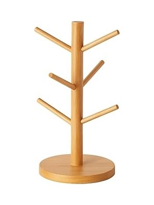 Belirtilmemiş Ahşap Bambu Kupa Bardak Askısı 6'lı Stand Doğal Mutfak Tezgahı Için Kupa Standı Bardak Tutucu Moder