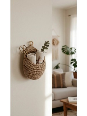 Jüt Home Jüt Hasır Sepet / Ahşap Saplı / M Boy