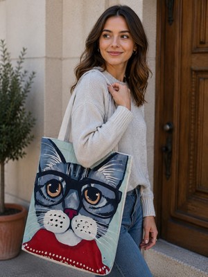 Özdağ Home Concept Dijital Baskılı Çok Renkli Kadın Omuz Çantası 40X40 cm – Süet Kumaş Günlük, Plaj ve Alışveriş Çantası.