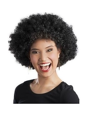 Belirtilmemiş 5dm Siyah Renk Kıvırcık Afro Bonus Peruk Parti Peruğu