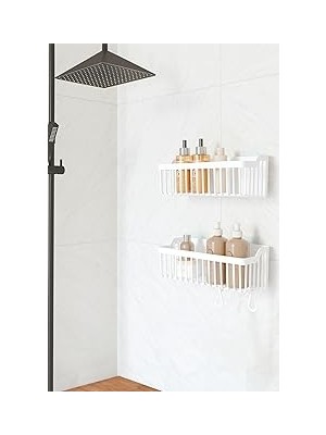 Belirtilmemiş Banyor Yapışkanlı Banyo Rafı, 2'li Banyo Düzenleyici Organizer Duş Şampuanlık, Plastik Bey