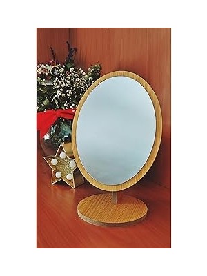 Belirtilmemiş Gaman Ayn-9 Yeni Nesil Masaüstü Ahşap Ayna - Ahşap Makyaj Aynası Oval Şık Tasarımlı Make Up Mirror