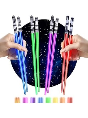 Belirtilmemiş Valkyrie 8 Parça LED Işıklı Chopstik Işık Kılıcı Yemek Çubukları Tema Çöpstik
