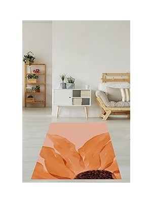Belirtilmemiş Pelangi Minimalist Çiçek Desen Kaymaz Taban Tutmaz Salon Halısı, Turuncu 100 x 400, 764