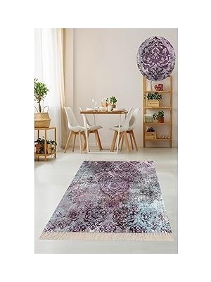 Belirtilmemiş Pelangi Mor Desenli Kaymaz Tabanlı Halı, Mor 120 x 120