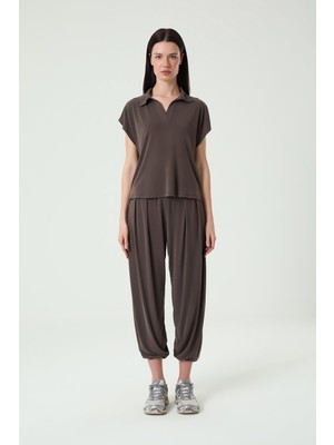Louren Yakalı Rahat Kumaş T-Shirt W741