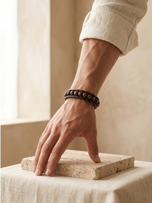 Parmas Design Ceviz Ağacı Deri Erkek Bileklik 8mm Sevgili Hediyesi 01804