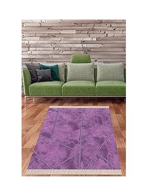 Belirtilmemiş Pelangi Geometrik Desenli Yıkanabilir Kaymaz Taban Tutmaz Salon Halısı, Mor 80 x 400