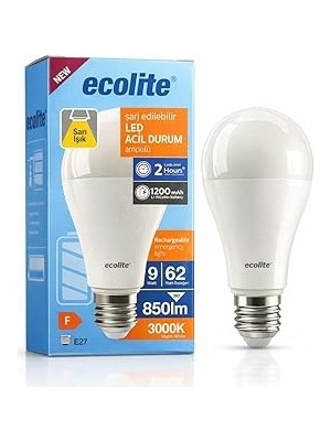 Belirtilmemiş Ecolite Şarjlı LED Acil Durum Ampulü 9W E27 (Sarı)