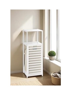 Belirtilmemiş Digithome Bambu Beyaz Mat Lake Kirli Sepetli 2 Raflı Banyo Düzenleyici Çamaşır Sepeti DB-0020