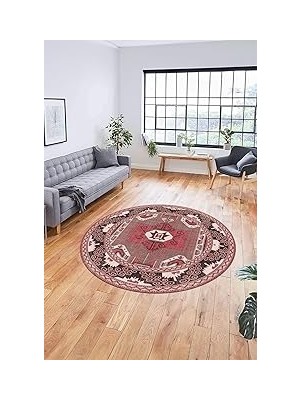 Belirtilmemiş Şık Etnik Desenli Dijital Kaymaz Taban Yıkanabilir Yuvarlak Mutfak Salon Halısı Y-Etni̇k-10, Pembe,