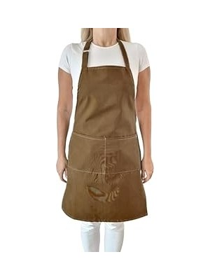 Belirtilmemiş Mutfak Önlüğü Su Geçirmez Şef Önlüğü 2 Geniş Cepli Barista Önlüğü Kahverengi