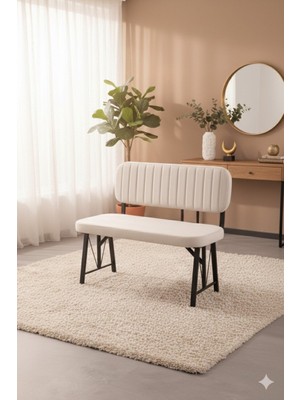 Parlazonhome Elfin Mutfak , Yemek Odası Bahçe Balkon Otel Restoran Kafe Bench, Puf, Sırtlı Bench -1 Adet Krem