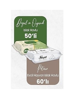 Belirtilmemiş Sleepy Doğal Organik Islak Mendil 50'li Evcil Hayvan Islak Havlu 60'lı