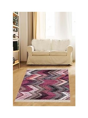 Belirtilmemiş Pelangi Mor Otantik Kilim Desenli Etnik Dijital Baskı Yıkanabilir Salon Halısı, Mor 80 x 350
