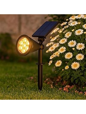 Belirtilmemiş 7W Solar LED Bahçe Armatürü Amber Işık – Güneş Enerjili Kazıklı & Duvar Montajlı Çim Aydınlatma Lam