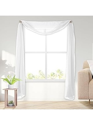 Belirtilmemiş Wpm Beyaz Zarafet Şeffaf Eşarp Saçaklı 96,52 cm x 548,56 cm Uzunluğunda