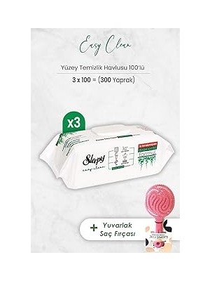 Belirtilmemiş Sleepy Easy Clean Yüzey Temizlik Havlusu 100' Lü x 3 Adet Saç Fırçası Yuvarlak Pembe