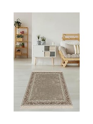 Belirtilmemiş Pelangi Kahverengi Nakış Desenli Çerçeveli Halı, Kahverengi 80 x 600