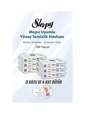 Belirtilmemiş Sleepy Yüzey Temizlik Havlusu 8 Katlı 4 x Large 300 Yaprak Pamuk