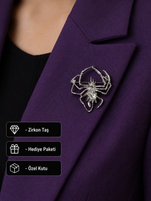 Herşey Nota Kristal Taş Detaylı Örümcek Broş | Gotik Tarz Şık Kadın Hediye Aksesuarı
