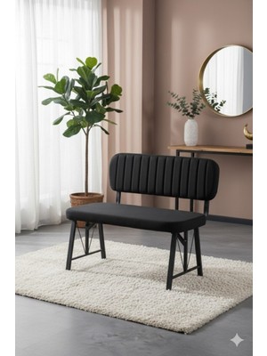 Parlazonhome Elfin Mutfak , Yemek Odası Bahçe Balkon Otel Restoran Kafe Bench, Puf, Sırtlı Bench -1 Adet Siyah