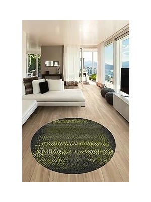 Belirtilmemiş Sade Desen Dijital Kaymaz Taban Yıkanabilir Yuvarlak Mutfak Salon Halısı Y-Modern-28, Sarı,