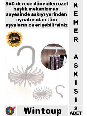 Wintoup #kemeraskısı Gardırop Düzenleyici Kravat Eşarp Şal 360 Derece Döner Kemer Askısı 20 Kancalı 2 Adet