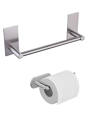 Belirtilmemiş Deltahome Paslanmaz Çelik Yapışkanlı 30CM Havluluk Tuvalet Kağıtlığı Set - Inox - Anında Kolay M